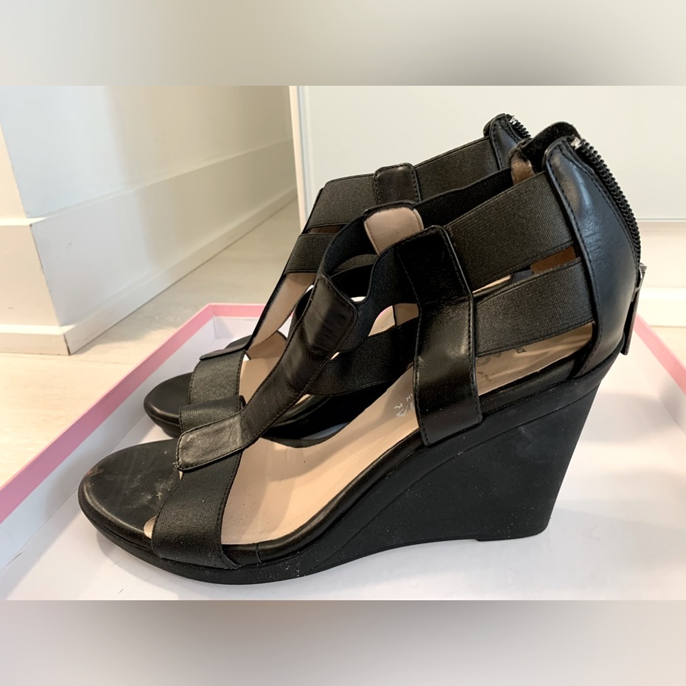 Aquatalia Black Leather Wedges